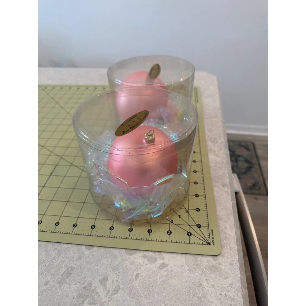 Fine European Glass Christmas Ornaments Matte Pink Set of 2 Large 3 Inch Ball